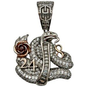 Helloice 18k White Gold Plated Sterling Silver Iced Snake Memorial Pendant w/ CZ